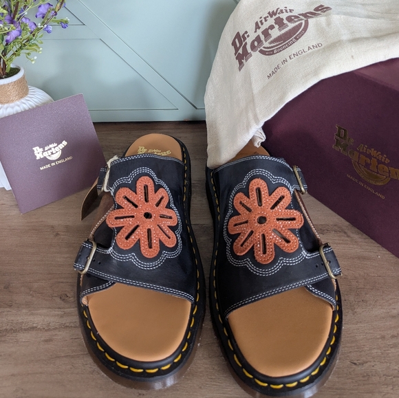 Dr. Martens Dayne Made in England Leather & Suede Applique Slides - Picture 5 of 16